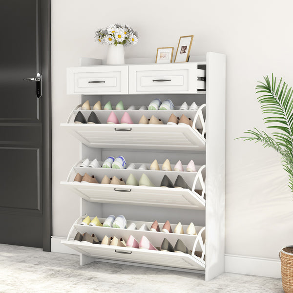 White color shoe cabinet  with 3 doors 2 drawers